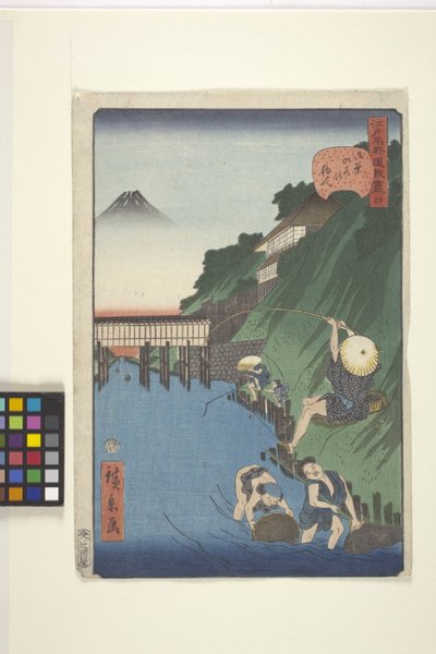 Pescadores em Ochanomizu (Ochanomizu No Tsuribito) (impressão em bloco de madeira a cores) de Ando or Utagawa Hiroshige