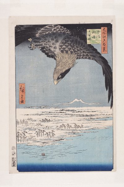 Fukagawa Susaki e J?mantsubo (Fukagawa Susaki J?mantsubo) (impressão a cores de bloco de madeira) de Ando or Utagawa Hiroshige