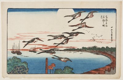 Full Moon over Takanawa (Takanawa no meigetsu) (impressão em bloco de madeira colorida) de Ando or Utagawa Hiroshige