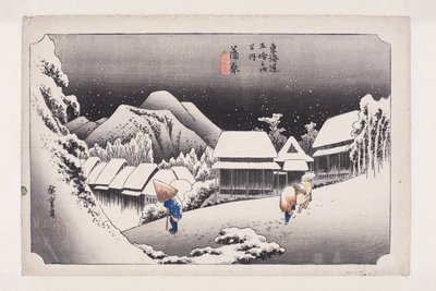 Kanbara: Night Snow (Kanbara, yoru no yuki) (impressão a cores do bloco de madeira) de Ando or Utagawa Hiroshige