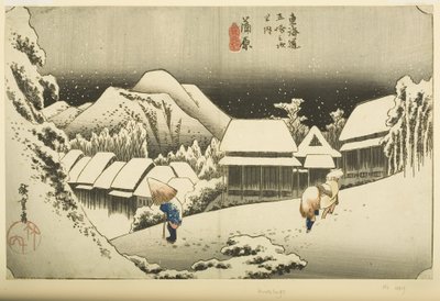 Kanbara: Night Snow (Kanbara, yoru no yuki) (impressão a cores do bloco de madeira) de Ando or Utagawa Hiroshige
