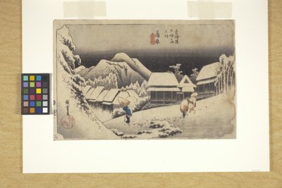 Kanbara, Neve Nocturna (xilogravura colorida) de Ando or Utagawa Hiroshige