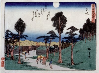 Kyoka Tokaido Series, Akasaka (impressão a cores em bloco de madeira) de Ando or Utagawa Hiroshige
