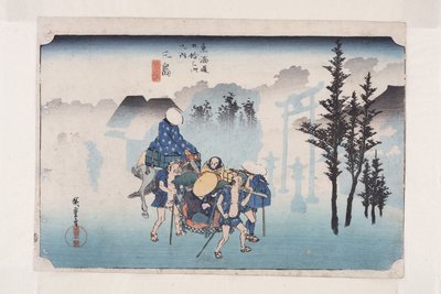Mishima: Névoa da Manhã (Mishima, asagiri) (impressão em bloco de madeira a cores) de Ando or Utagawa Hiroshige