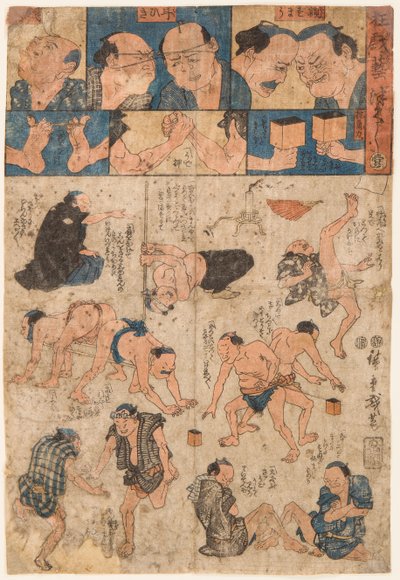 Movimentos de treino de lutadores de sumo. Impresso por Utagawa Hiroshige (1797-1858) de Ando or Utagawa Hiroshige