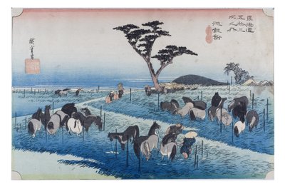 N.º 40 Chiryu - Feira de Cavalos no Início do verão, Período Edo, c.1833-34 (xilogravura sobre papel) de Ando or Utagawa Hiroshige