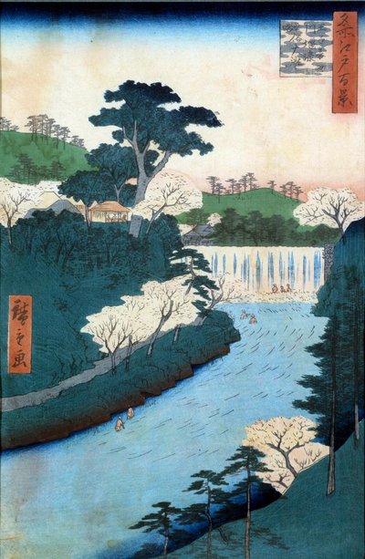 Cem vistas famosas de Edo: a barragem do rio Otonashioji. Impressão japonesa de Utagawa Hiroshige (1797-1858) século XIX. Coleção particular. de Ando or Utagawa Hiroshige