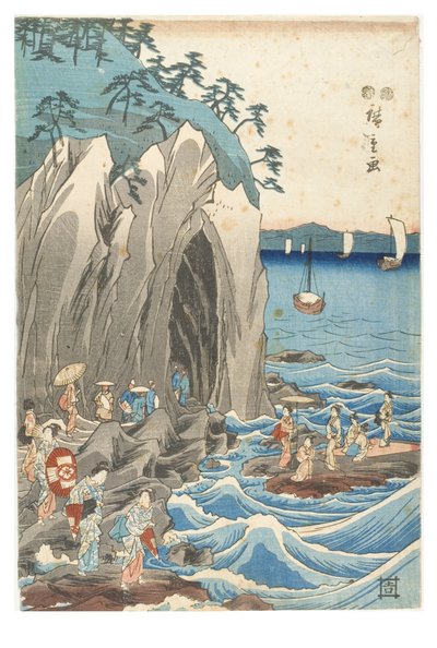 Peregrinação à exposição da estátua de Benzaiten no santuário principal de Iwaya em Enoshima na província de Sagami, c.1847-1852 (xilogravura sobre papel) de Ando or Utagawa Hiroshige