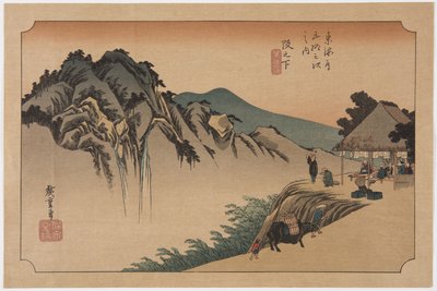Sakanoshita: Fudesute Mountain (Sakanoshita, Fudesute mine) (impressão em bloco de madeira colorida) de Ando or Utagawa Hiroshige
