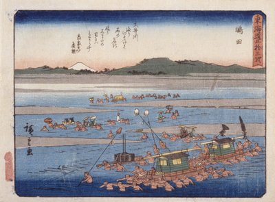 Estação 24, Shimada (impressão em bloco de madeira a cores) de Ando or Utagawa Hiroshige