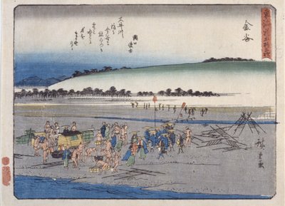 Estação 25, Kanaya (impressão em bloco de madeira a cores) de Ando or Utagawa Hiroshige