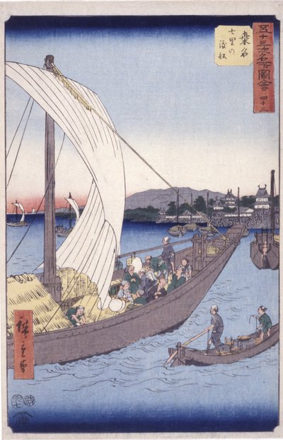 Estação 43, Kuwana (impressão em bloco de madeira a cores) de Ando or Utagawa Hiroshige