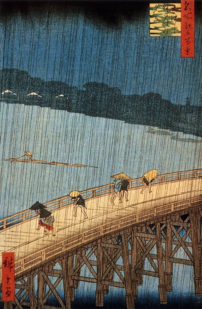 Chuva repentina (yudashi) na ponte Ohashi, Japão, gravura de Ando Hiroshige de Ando or Utagawa Hiroshige