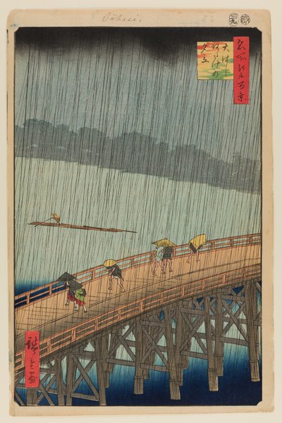 Chuva repentina sobre a ponte Shin-Ohashi e Atake (Ohashi Atake no Yudachi) de Ando or Utagawa Hiroshige