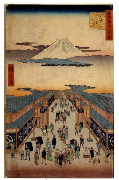Rua Suruga. Parte da série: os 53 retransmissores do Tokaido. Impressão japonesa de Utagawa Hiroshige (1797-1858). Coll. Partida. de Ando or Utagawa Hiroshige