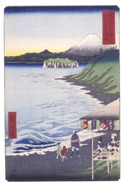 A praia Seven-Ri na província de Sagami (Sagami Shichirigahama) (impressão em bloco de madeira a cores) de Ando or Utagawa Hiroshige