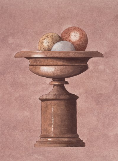 Vaso em mármore, castanho, bolas azuis e amarelas de Andras Kaldor