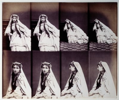 Retrato de Henriette Rosine Bernard esta Sarah Bernhardt (1844-1923) em traje de palco de Andre Adolphe Eugene Disderi