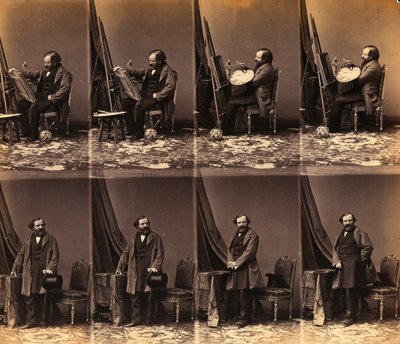 Retrato do pintor Lepualle: folha de seis cartes de visita não cortados (foto a p/b) de Andre Adolphe Eugene Disderi