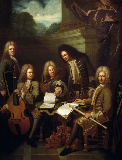O compositor Michel de la Barre dirige a Marin Marais e os flautistas da Câmara do Rei de Andre Bouys