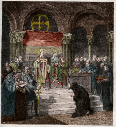 Imperador Henri IV (1050-1106) aos pés do Papa Gregório VII (1020-85) de Andre Cluysenaar