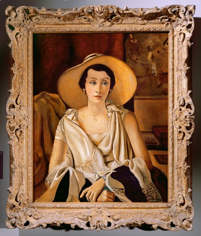 Retrato de Madame Paul Guillaume com um grande chapéu, c.1928-29 (óleo sobre tela) (ver também 287565) de Andre Derain
