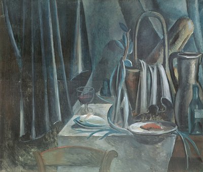 Natureza morta com cesto de pão, jarro e copo de vinho de Andre Derain