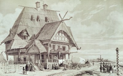 Hotéis e casas de hóspedes, ilustração de &39;pitoresca viagem à Rússia&39;, 1839 de Andre Durand