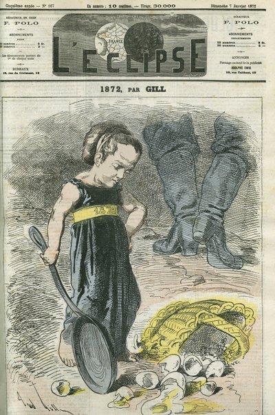 1872, uma menina olha para o seu cesto de fendas. Capa em "L