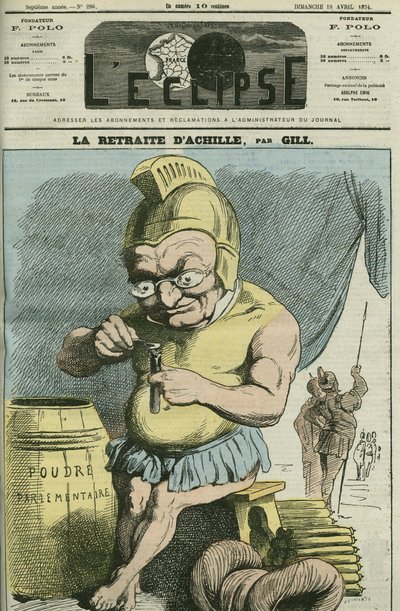 Desenho animado por Adolphe Thiers (1797-1877), estadista francês. Capa em "L