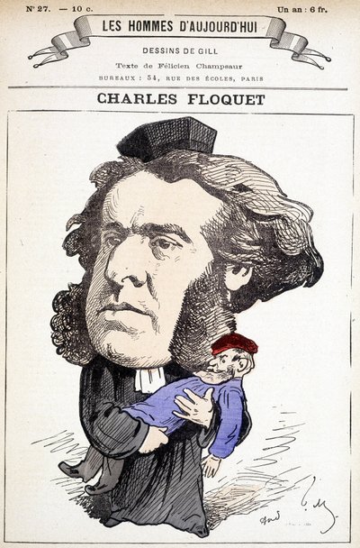 Desenho animado por Charles Floquet (1828-1896), advogado e presidente do Conselho entre 1888 e 1889. Ele feriu o General Boulanger em um duelo, cujas idéias ele lutou. Desenho de Gill em "Os Homens de Hoje". de Andre Gill