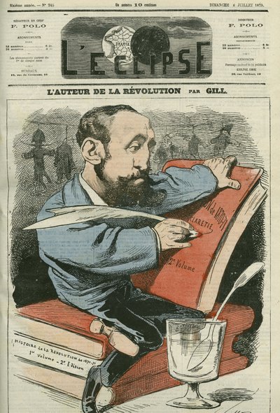 Desenho animado de Jules Claretie (1840-1913), romancista, dramaturgo e crítico francês. Capa em "L