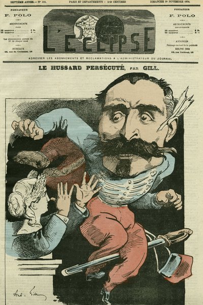 Desenho animado "o bichano persegue (por Marianne fazendo seu nariz), Monsieur de Saint-Genest (Saint Genest). Capa em "L