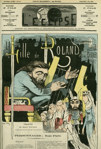 Ilustração da peça de teatro "La Fille de Roland" de Etienne Charles Henri, Visconde de Bornier (1825-1901). Capa em "L