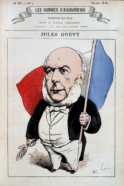 Jules Grevy com a bandeira francesa - por Gill, em "Les hommes d