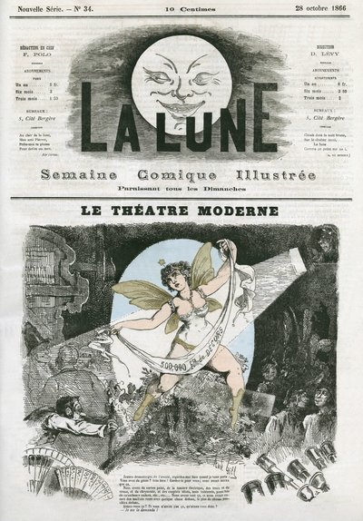 Le Theatre Moderne em Paris. Caricatura de Gill, em "La Lune", 28 de outubro de Andre Gill