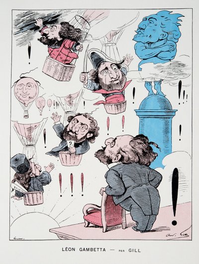 Leon Gambetta, do Histoire de la Troisieme Republique, Vol. I, História Política, pub.1933 (cor litho) de Andre Gill