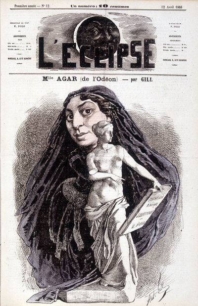 Mademoiselle Agar (do Odéon) Atriz da Academia Francesa. Desenho de Gill in the Eclipse de Andre Gill