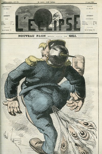 Novo Peacock, desenho animado por William I (1797-1888), vencedor da Guerra Franco-Prussiana. Capa em "L