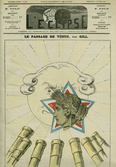 Passagem de Vénus (a República) antes do sol (a Monarquia) em 1874. Capa em "L