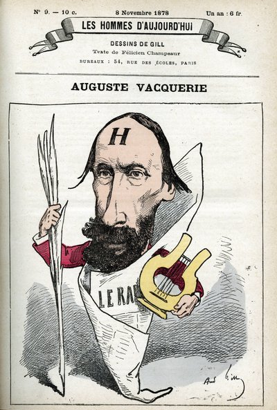 Retrato de Auguste Vacquerie (1819-1895), poeta, dramaturgo e jornalista francês. Desenho animado de Gill, Paris. de Andre Gill