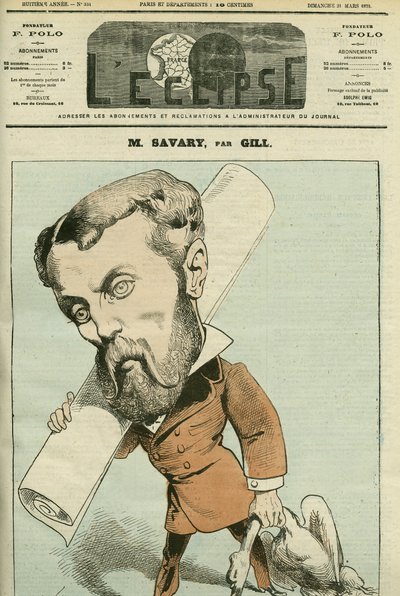Retrato de Charles Savary (1845-89), um político e empresário francês, também foi jornalista no Canadá. Capa em "L