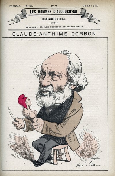 Retrato de Claude Anthime Corbon (1808-1891), senador francês. Cartoon de Gill em "Os Homens de Hoje". de Andre Gill