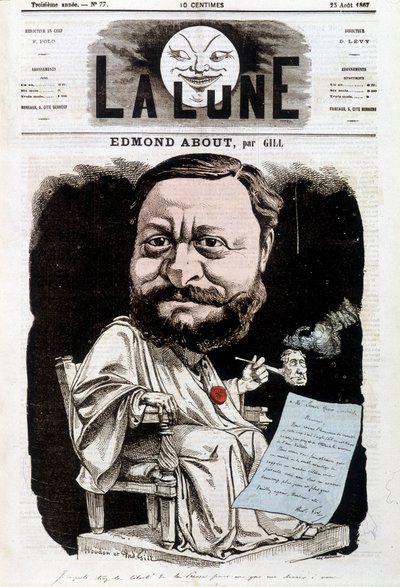 Retrato de Edmond About, escritor francês (1828-1885). Em La lune, 25/08/1867. Caricatura de Gill. de Andre Gill