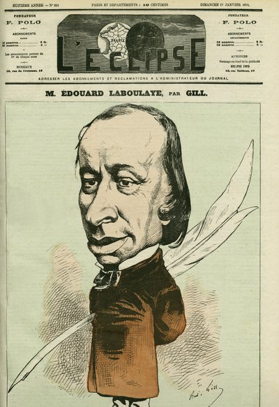 Retrato de Edouard Rene de Laboulaye (1811-1883), jurista, poeta e político francês, foi também o inventor da Statuede la Liberte. Capa em "L