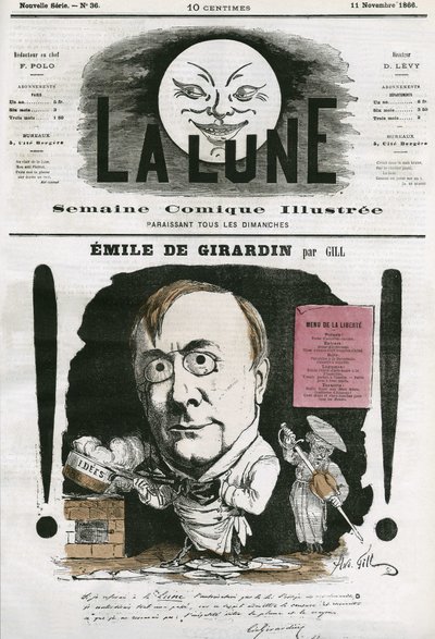 Retrato de Emile de Girardin (1806-1881), jornalista francês. Cartoon de Gill, em "A Lua", 11 de novembro de Andre Gill