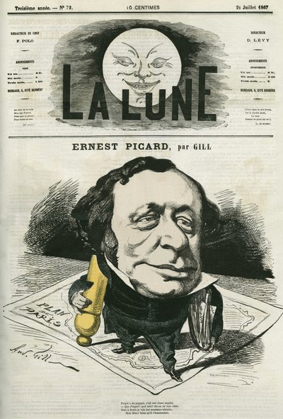 Retrato de Ernest Picard (1821-1877), jornalista e advogado francês. Desenho animado de Gill, em "La Lune", 21 de julho de Andre Gill
