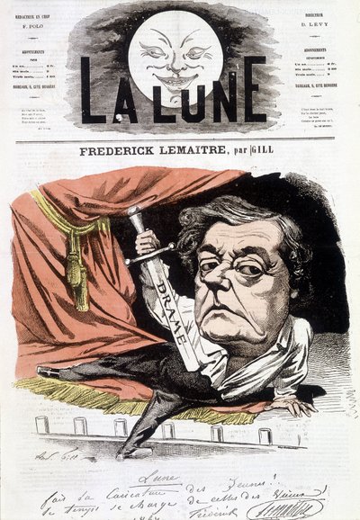 Retrato de Frédérick Lemaître (1800-1876), ator dramartuge francês. Desenho animado de Gill em "La Lune", 16 de junho de Andre Gill