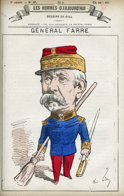 Retrato de Jean Joseph Frederic Albert Farre (1816-1887), um soldado francês, foi nomeado general em 1870 e ministro da guerra. Desenho animado por Gill, Paris. de Andre Gill