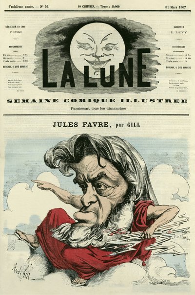 Retrato de Jules Favre (1809-1880), advogado e político francês. Cartoon de Gill, em "The Moon", 31 de março de Andre Gill